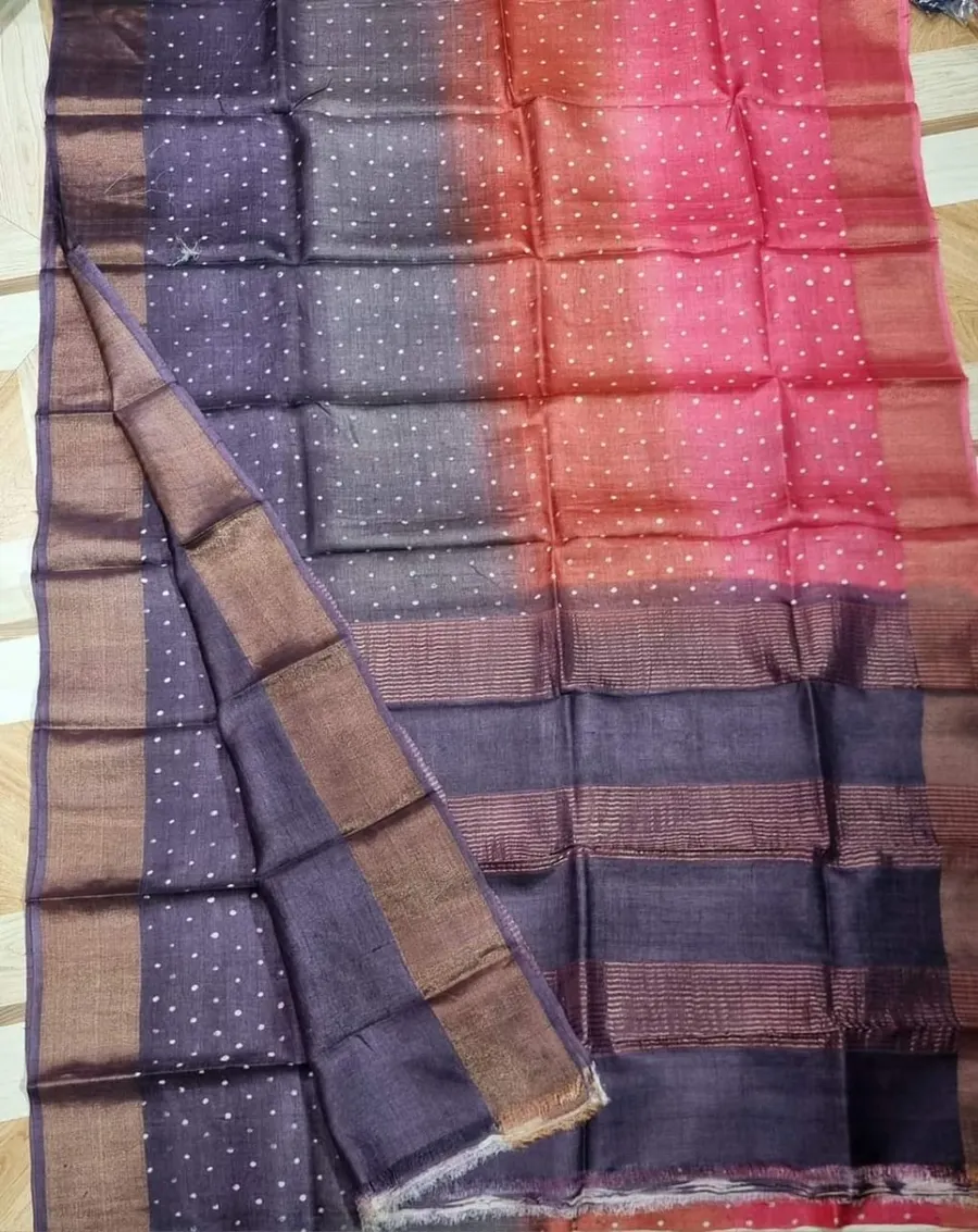 Tussar Silk Cotton Saree Traditional Block Digital Print Tiny Border Designer Pallu With Blouse Piece